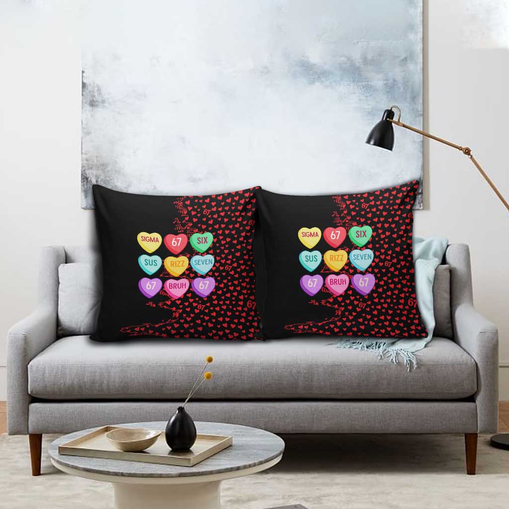 Valentine’s Day 67 Meme Six Seven Pillow Cover Gen Alpha Conversation Hearts