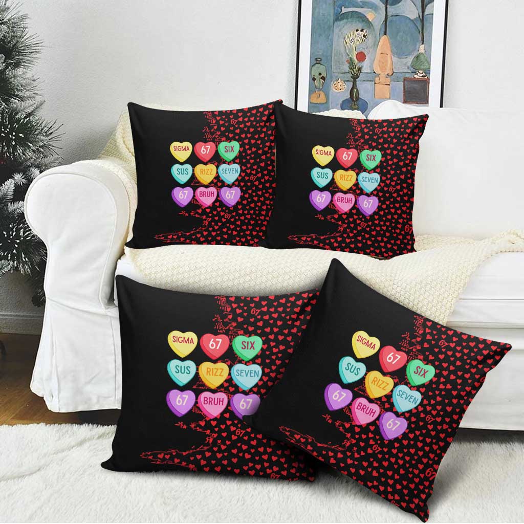 Valentine’s Day 67 Meme Six Seven Pillow Cover Gen Alpha Conversation Hearts