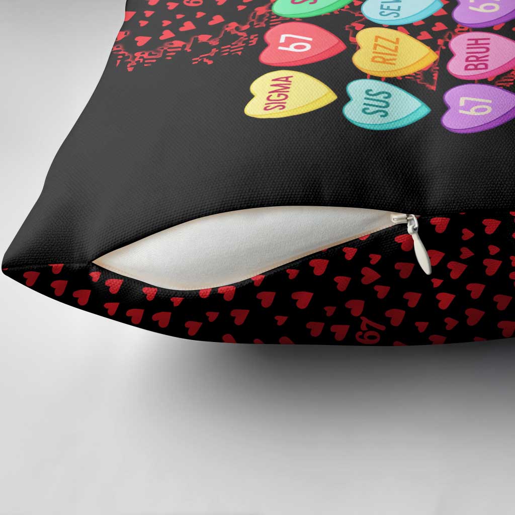 Valentine’s Day 67 Meme Six Seven Pillow Cover Gen Alpha Conversation Hearts