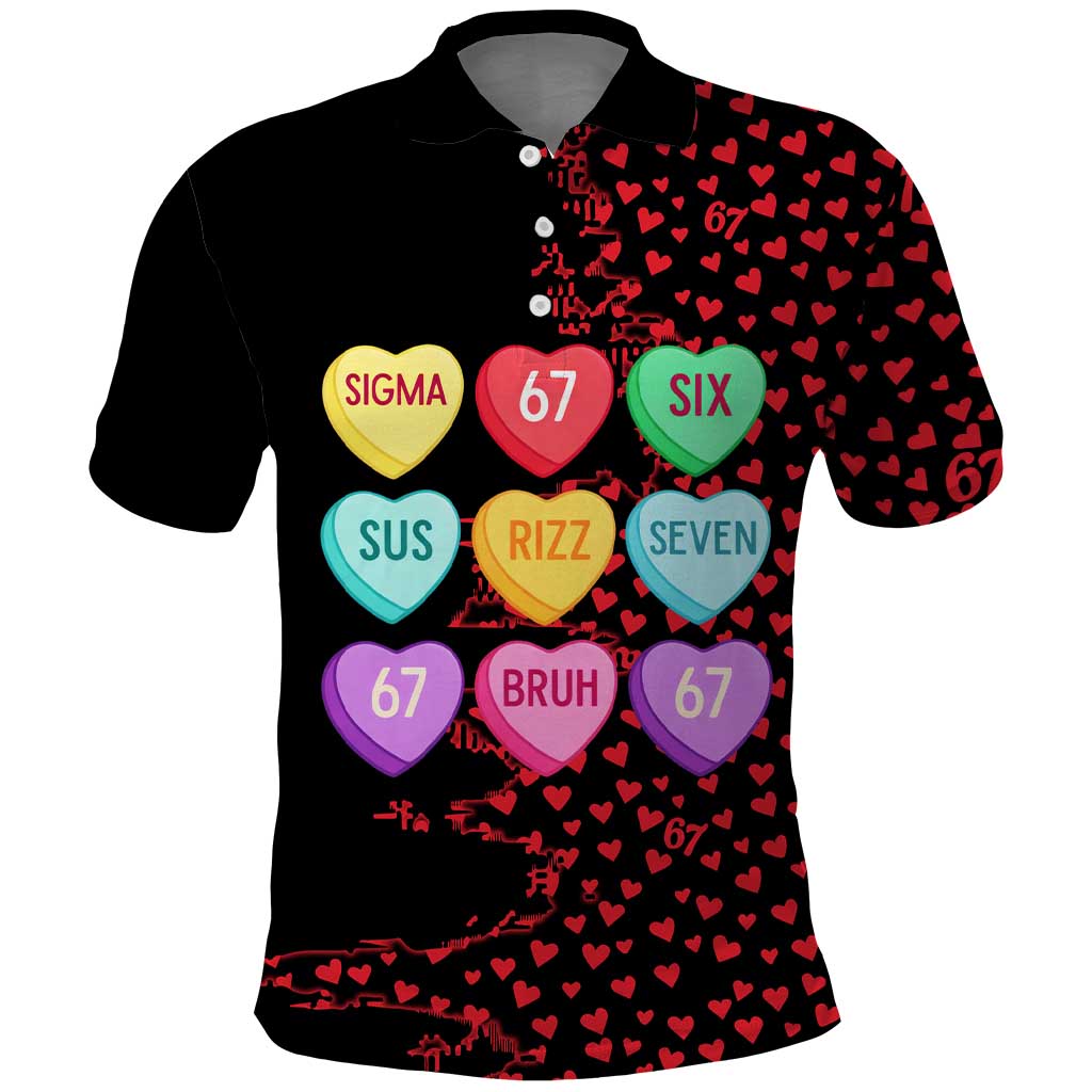 Valentine’s Day 67 Meme Six Seven Polo Shirt Gen Alpha Conversation Hearts