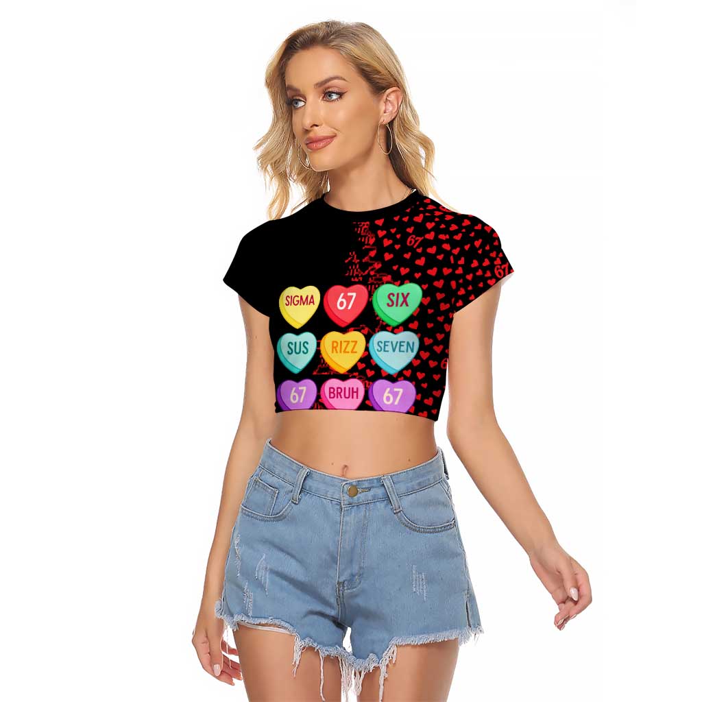 Valentine’s Day 67 Meme Six Seven Raglan Cropped T Shirt Gen Alpha Conversation Hearts