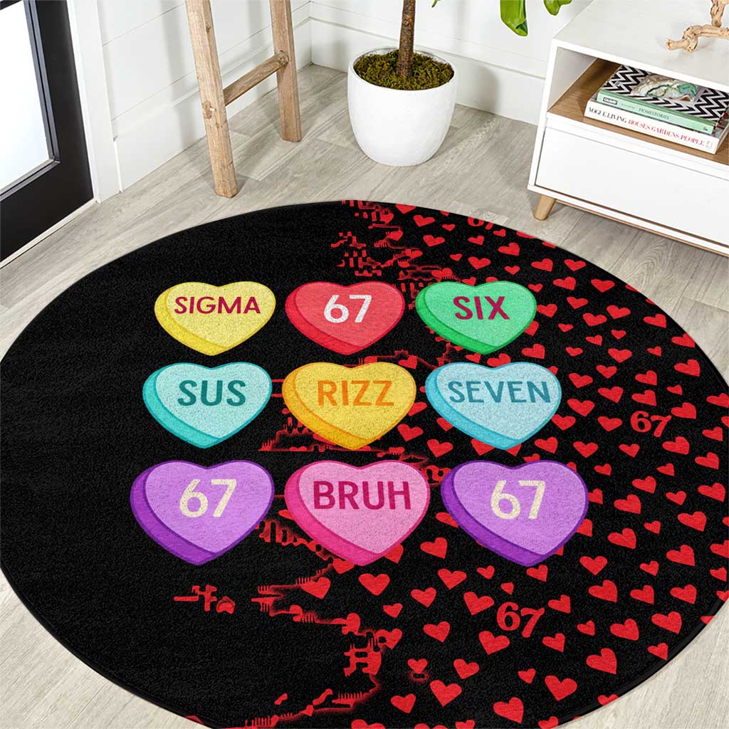Valentine’s Day 67 Meme Six Seven Round Carpet Gen Alpha Conversation Hearts