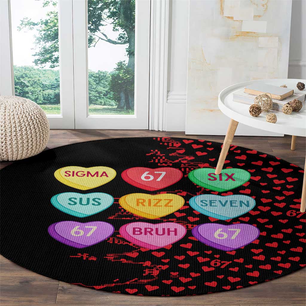 Valentine’s Day 67 Meme Six Seven Round Carpet Gen Alpha Conversation Hearts