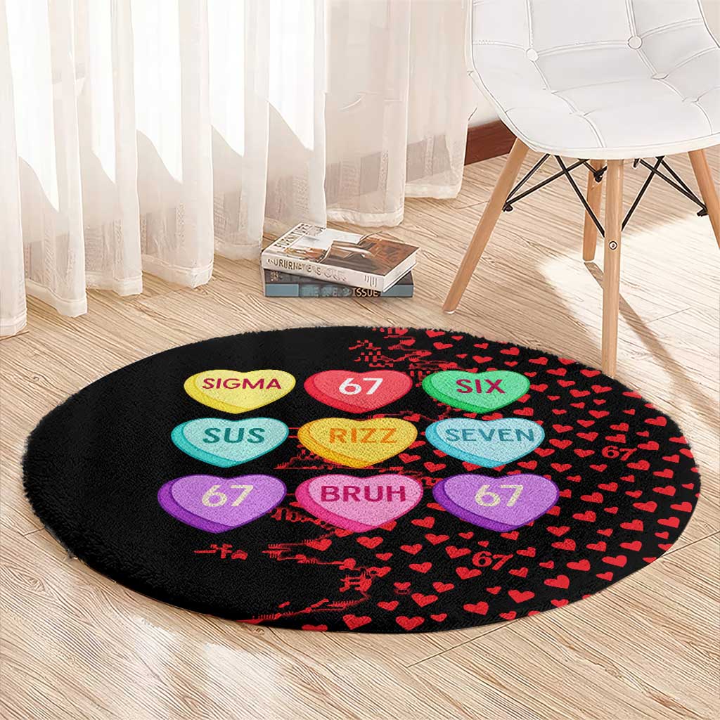 Valentine’s Day 67 Meme Six Seven Round Carpet Gen Alpha Conversation Hearts