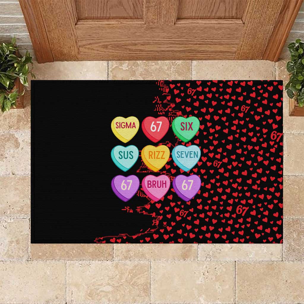 Valentine’s Day 67 Meme Six Seven Rubber Doormat Gen Alpha Conversation Hearts
