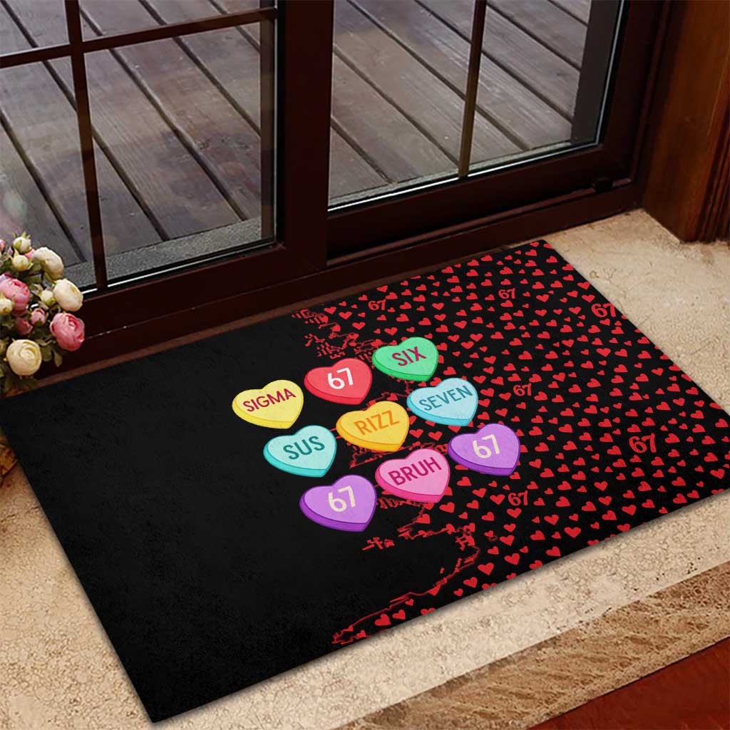 Valentine’s Day 67 Meme Six Seven Rubber Doormat Gen Alpha Conversation Hearts