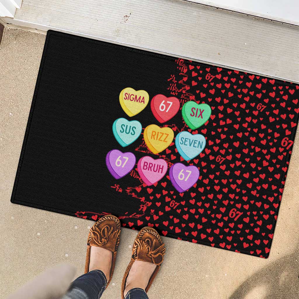 Valentine’s Day 67 Meme Six Seven Rubber Doormat Gen Alpha Conversation Hearts