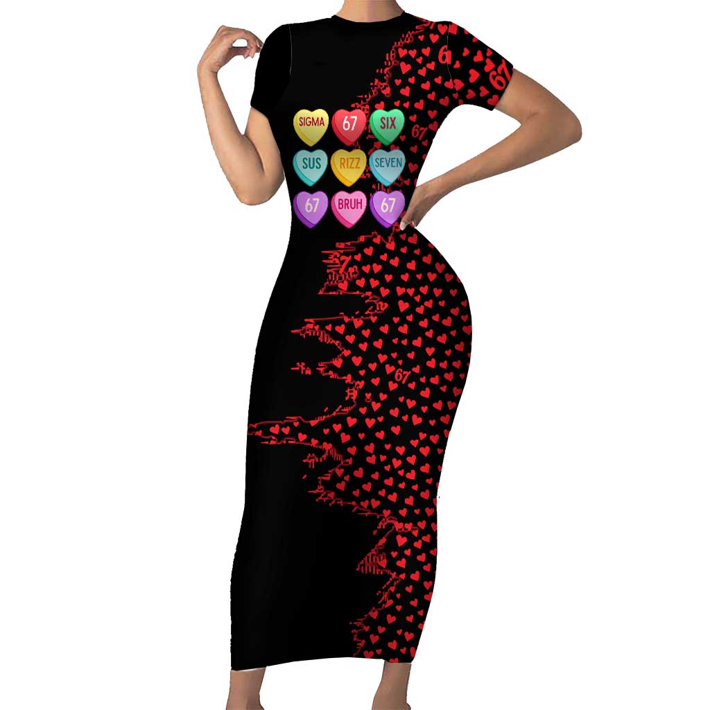 Valentine’s Day 67 Meme Six Seven Short Sleeve Bodycon Dress Gen Alpha Conversation Hearts