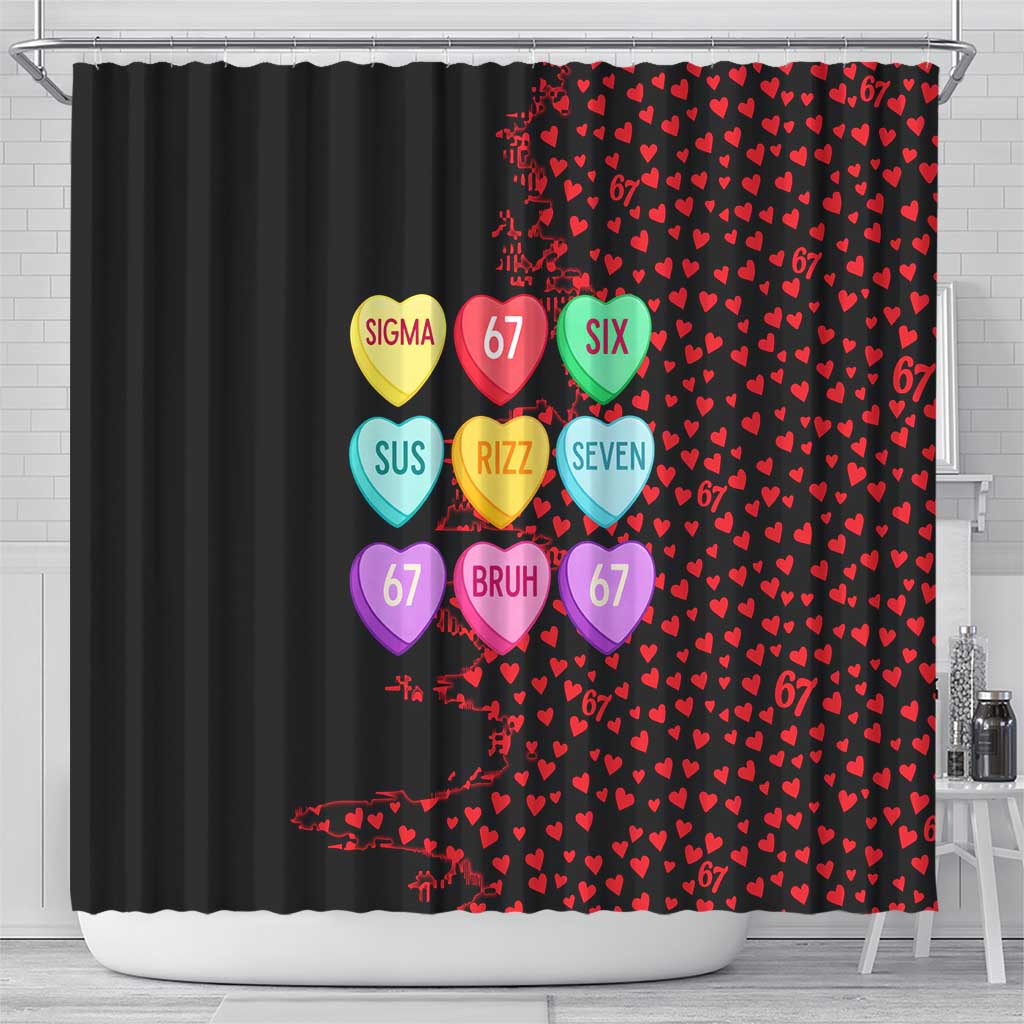 Valentine’s Day 67 Meme Six Seven Shower Curtain Gen Alpha Conversation Hearts