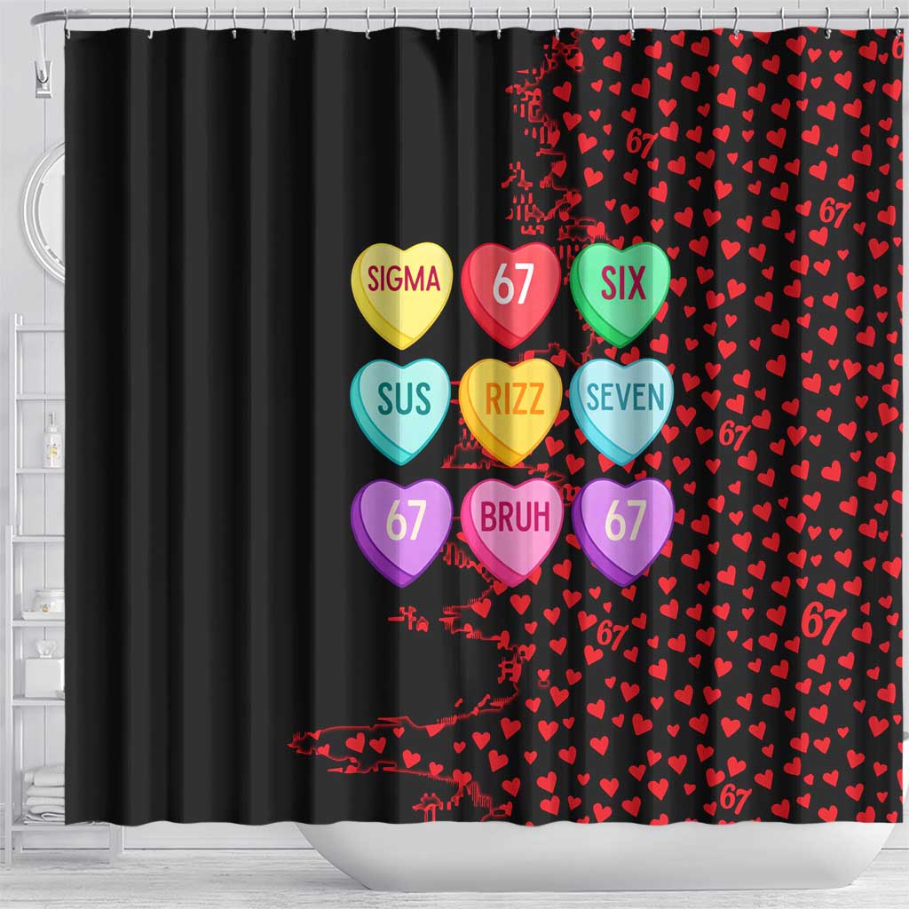 Valentine’s Day 67 Meme Six Seven Shower Curtain Gen Alpha Conversation Hearts