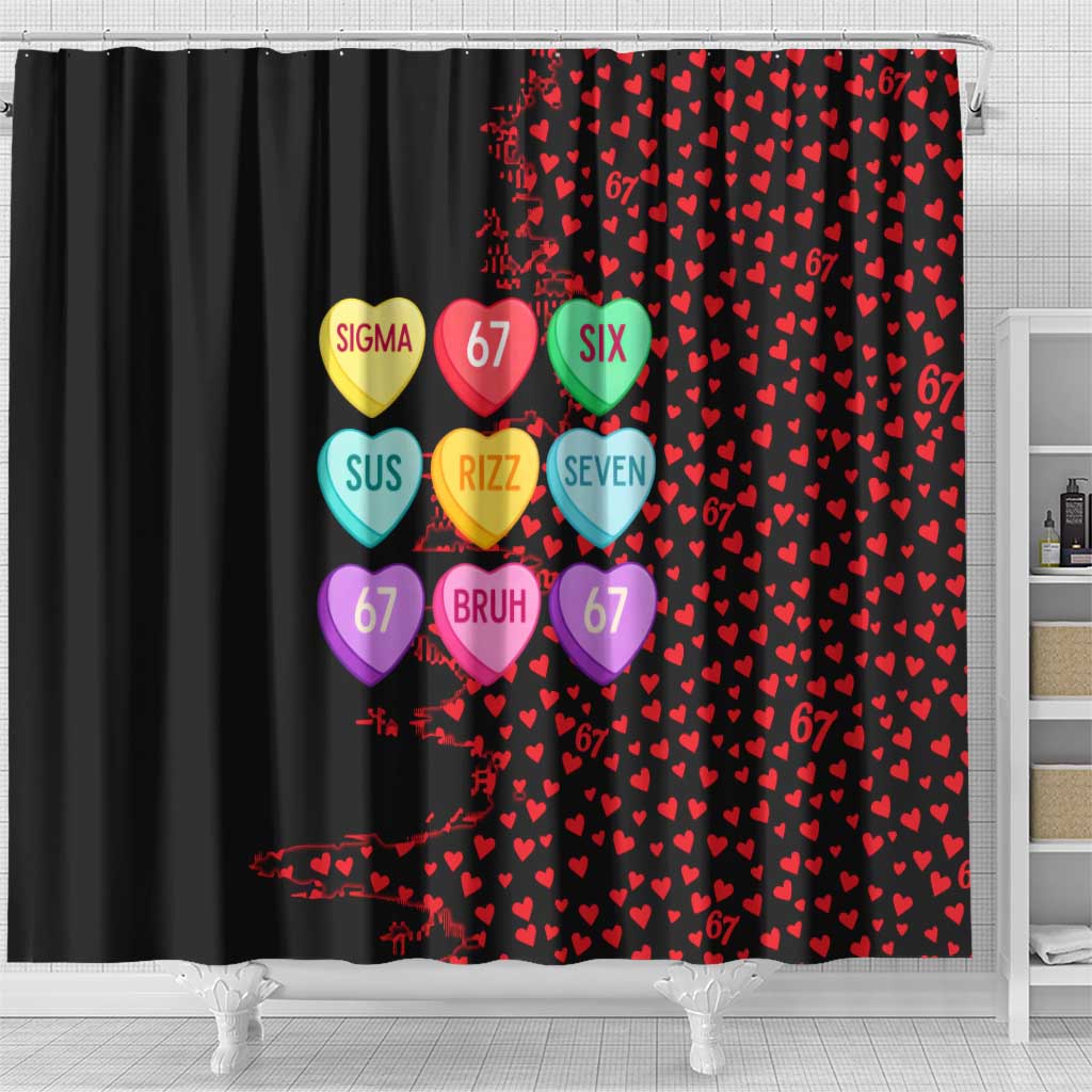 Valentine’s Day 67 Meme Six Seven Shower Curtain Gen Alpha Conversation Hearts
