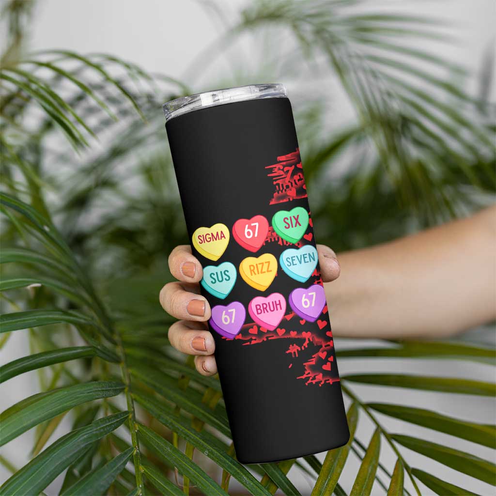 Valentine’s Day 67 Meme Six Seven Skinny Tumbler Gen Alpha Conversation Hearts