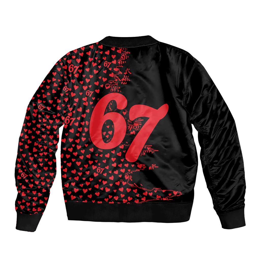 Valentine’s Day 67 Meme Six Seven Sleeve Zip Bomber Jacket Gen Alpha Conversation Hearts