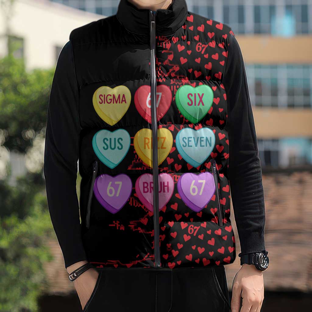 Valentine’s Day 67 Meme Six Seven Sleeveless Puffer Jacket Gen Alpha Conversation Hearts