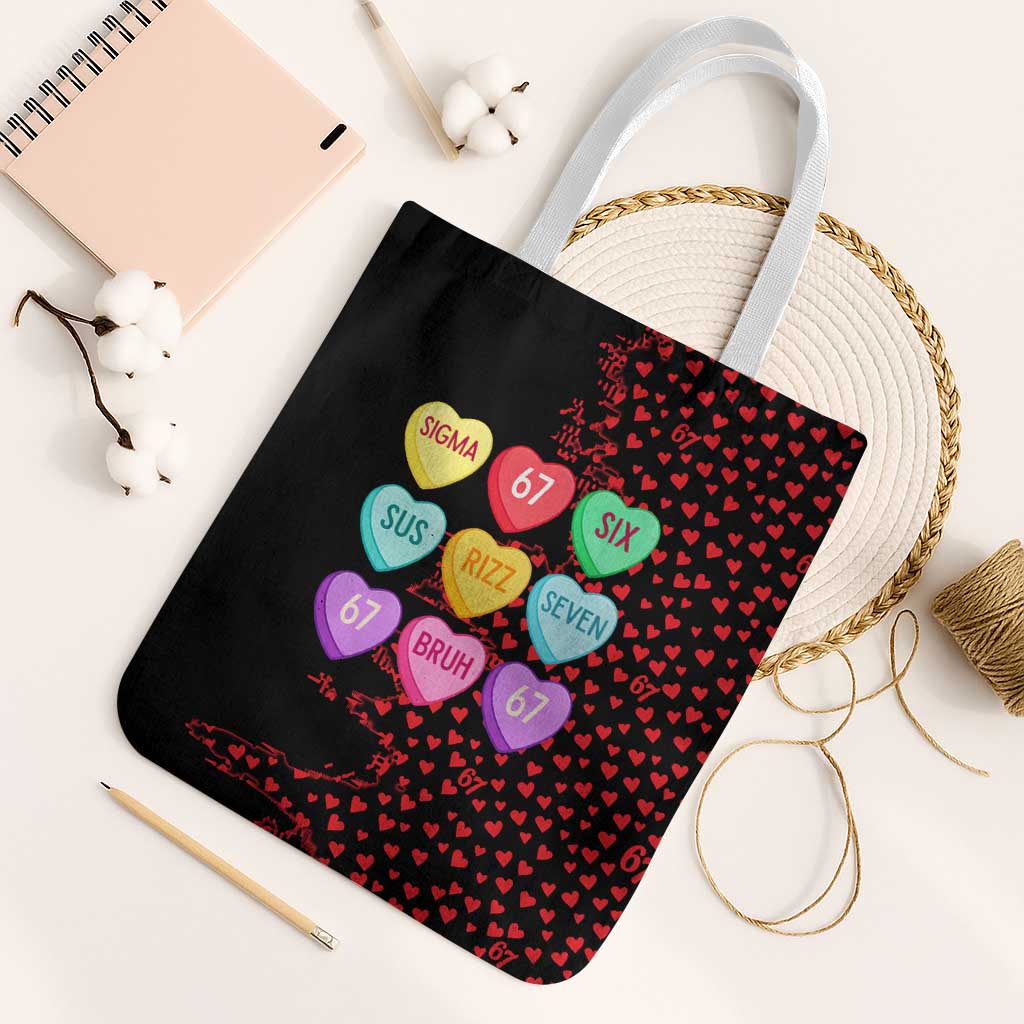 Valentine’s Day 67 Meme Six Seven Tote Bag Gen Alpha Conversation Hearts