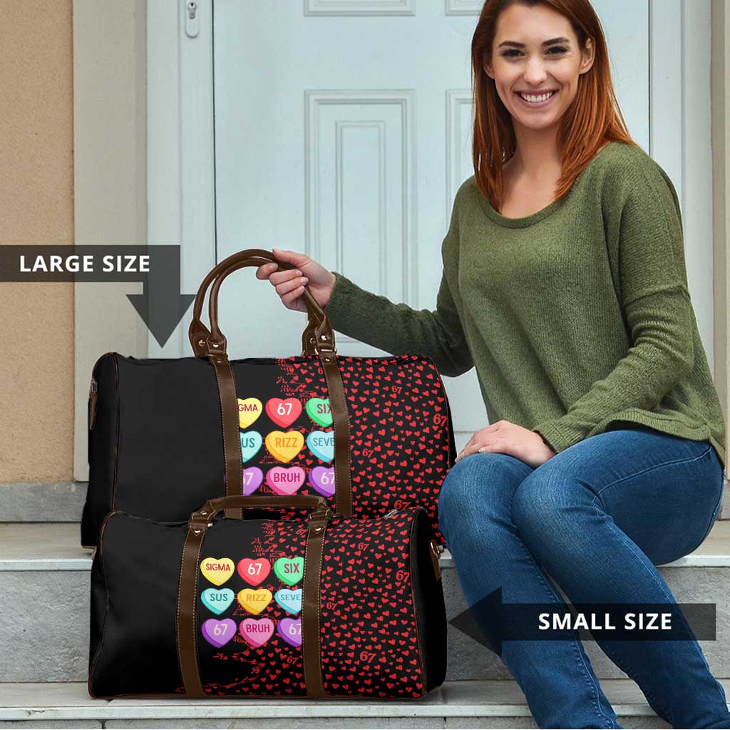 Valentine’s Day 67 Meme Six Seven Travel Bag Gen Alpha Conversation Hearts