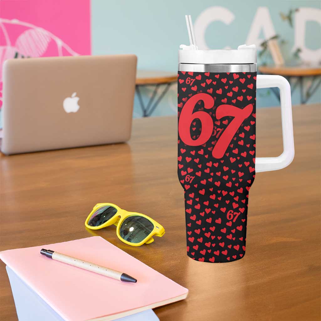 Valentine’s Day 67 Meme Six Seven Tumbler With Handle Gen Alpha Conversation Hearts