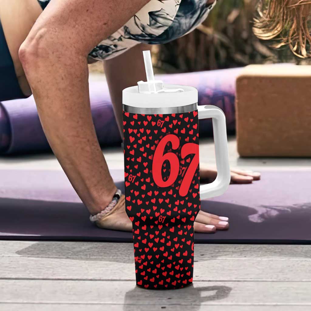 Valentine’s Day 67 Meme Six Seven Tumbler With Handle Gen Alpha Conversation Hearts