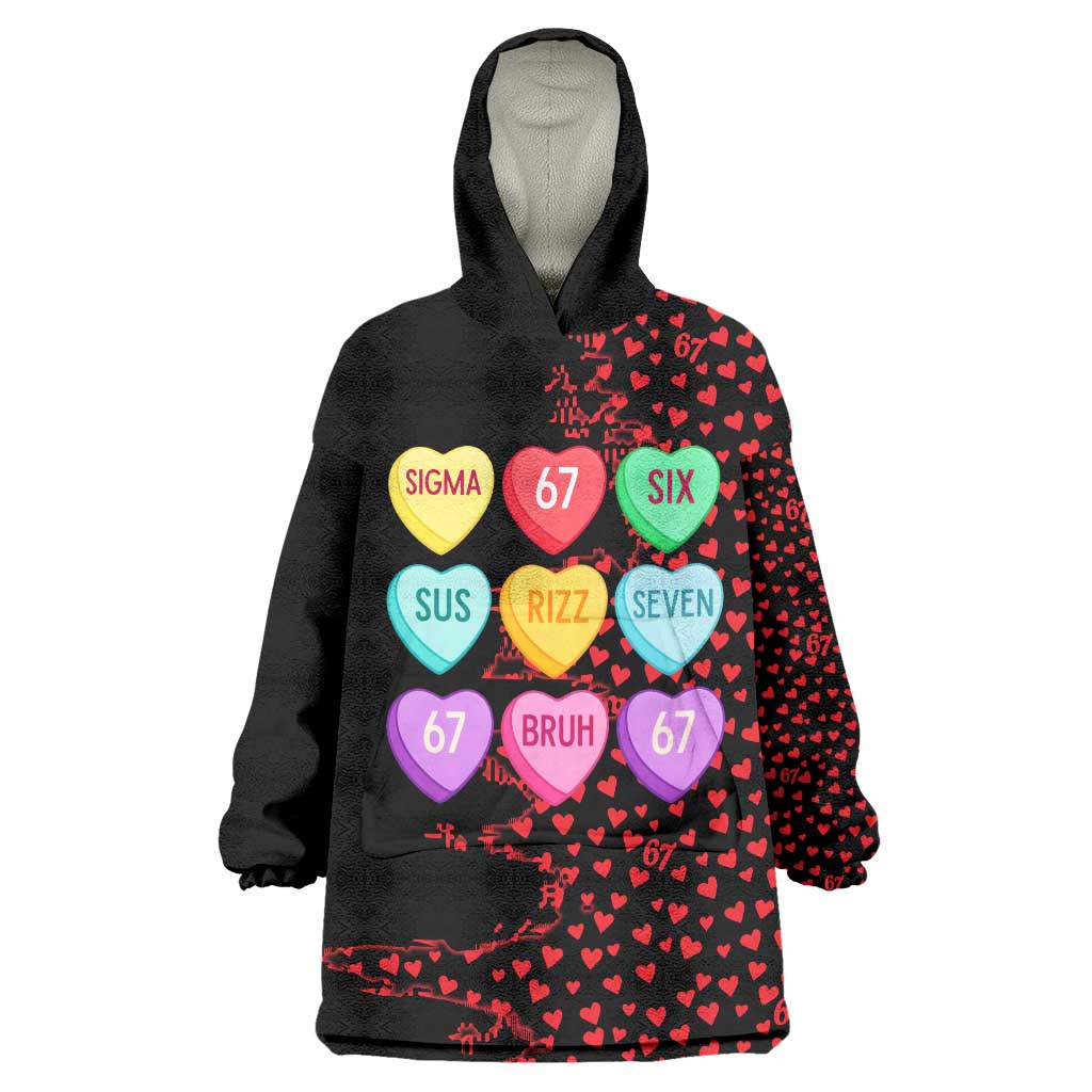 Valentine’s Day 67 Meme Six Seven Wearable Blanket Hoodie Gen Alpha Conversation Hearts