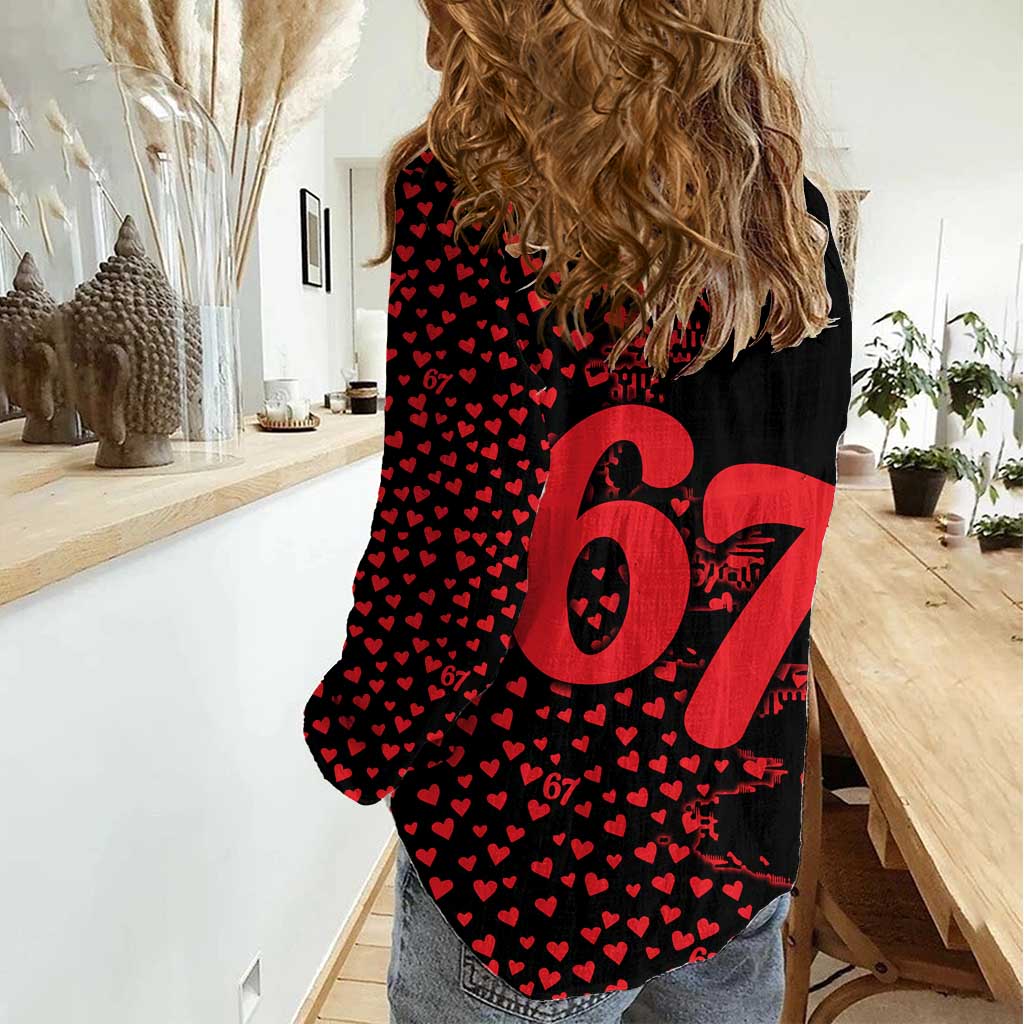 Valentine’s Day 67 Meme Six Seven Women Casual Shirt Gen Alpha Conversation Hearts