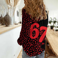 Valentine’s Day 67 Meme Six Seven Women Casual Shirt Gen Alpha Conversation Hearts