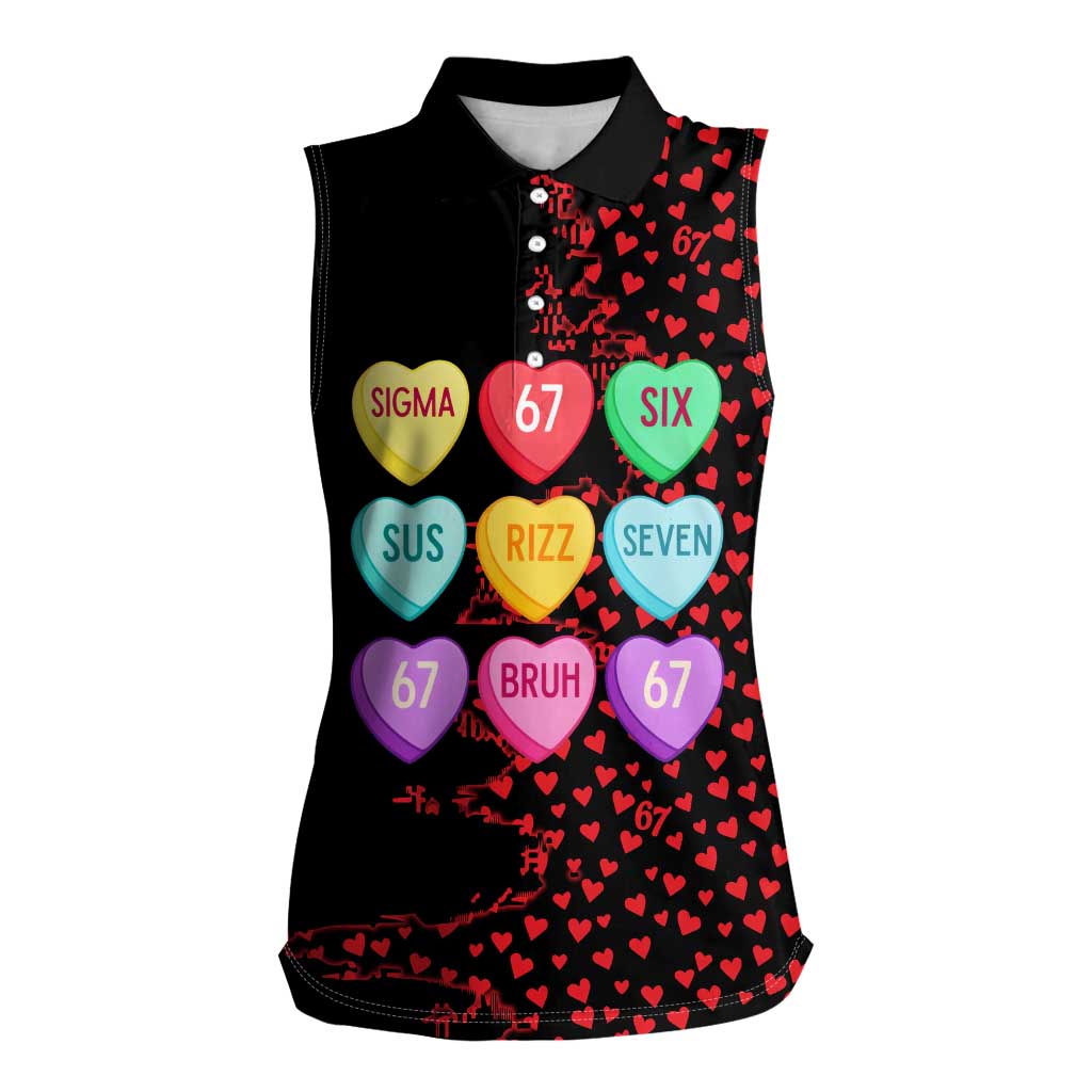Valentine’s Day 67 Meme Six Seven Women Sleeveless Polo Shirt Gen Alpha Conversation Hearts
