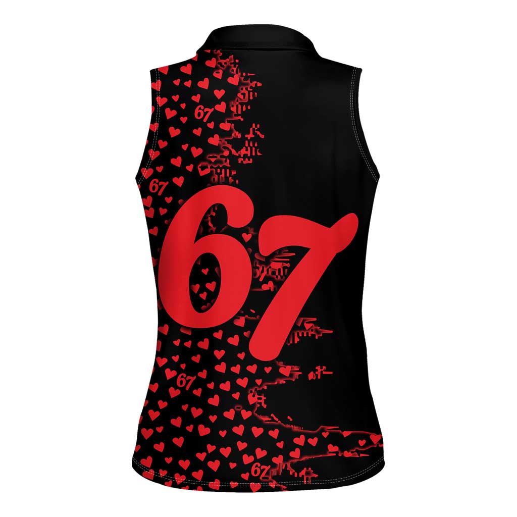 Valentine’s Day 67 Meme Six Seven Women Sleeveless Polo Shirt Gen Alpha Conversation Hearts