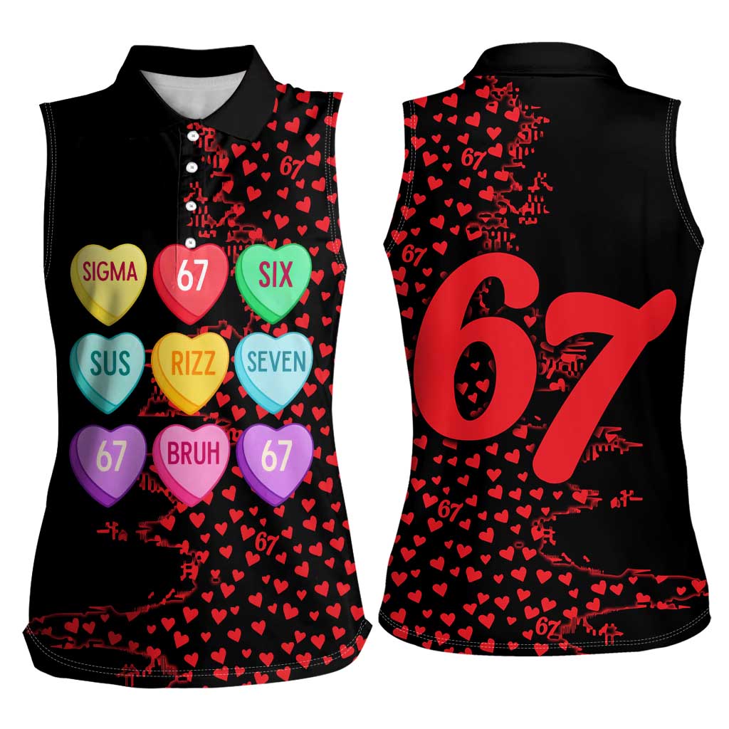 Valentine’s Day 67 Meme Six Seven Women Sleeveless Polo Shirt Gen Alpha Conversation Hearts