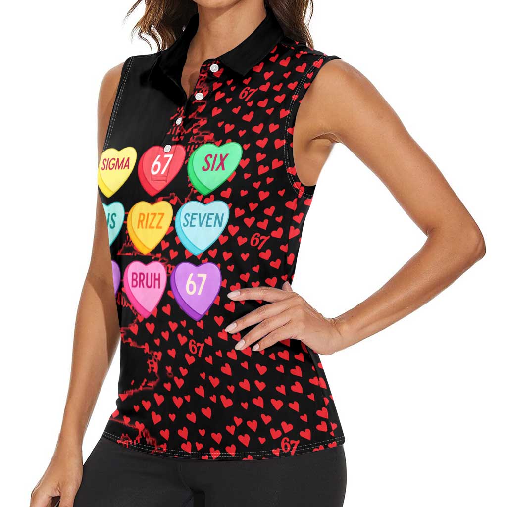 Valentine’s Day 67 Meme Six Seven Women Sleeveless Polo Shirt Gen Alpha Conversation Hearts