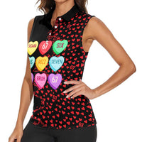 Valentine’s Day 67 Meme Six Seven Women Sleeveless Polo Shirt Gen Alpha Conversation Hearts