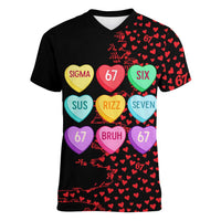 Valentine’s Day 67 Meme Six Seven Women V-Neck T-Shirt Gen Alpha Conversation Hearts