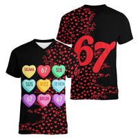 Valentine’s Day 67 Meme Six Seven Women V-Neck T-Shirt Gen Alpha Conversation Hearts