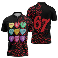 Valentine’s Day 67 Meme Six Seven Zipper Polo Shirt Gen Alpha Conversation Hearts