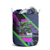 I Crushed 100 Days of School Monster Truck Laundry Basket 100th Day Boys - Retro Radiant Pattern