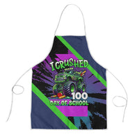 I Crushed 100 Days of School Monster Truck Apron 100th Day Boys - Retro Radiant Pattern