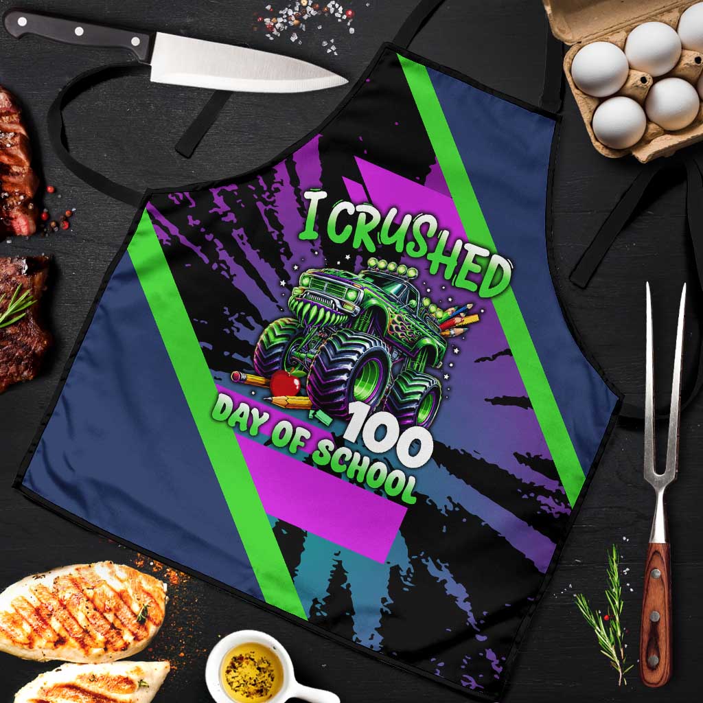 I Crushed 100 Days of School Monster Truck Apron 100th Day Boys - Retro Radiant Pattern