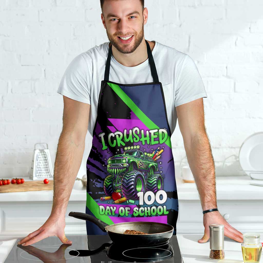 I Crushed 100 Days of School Monster Truck Apron 100th Day Boys - Retro Radiant Pattern