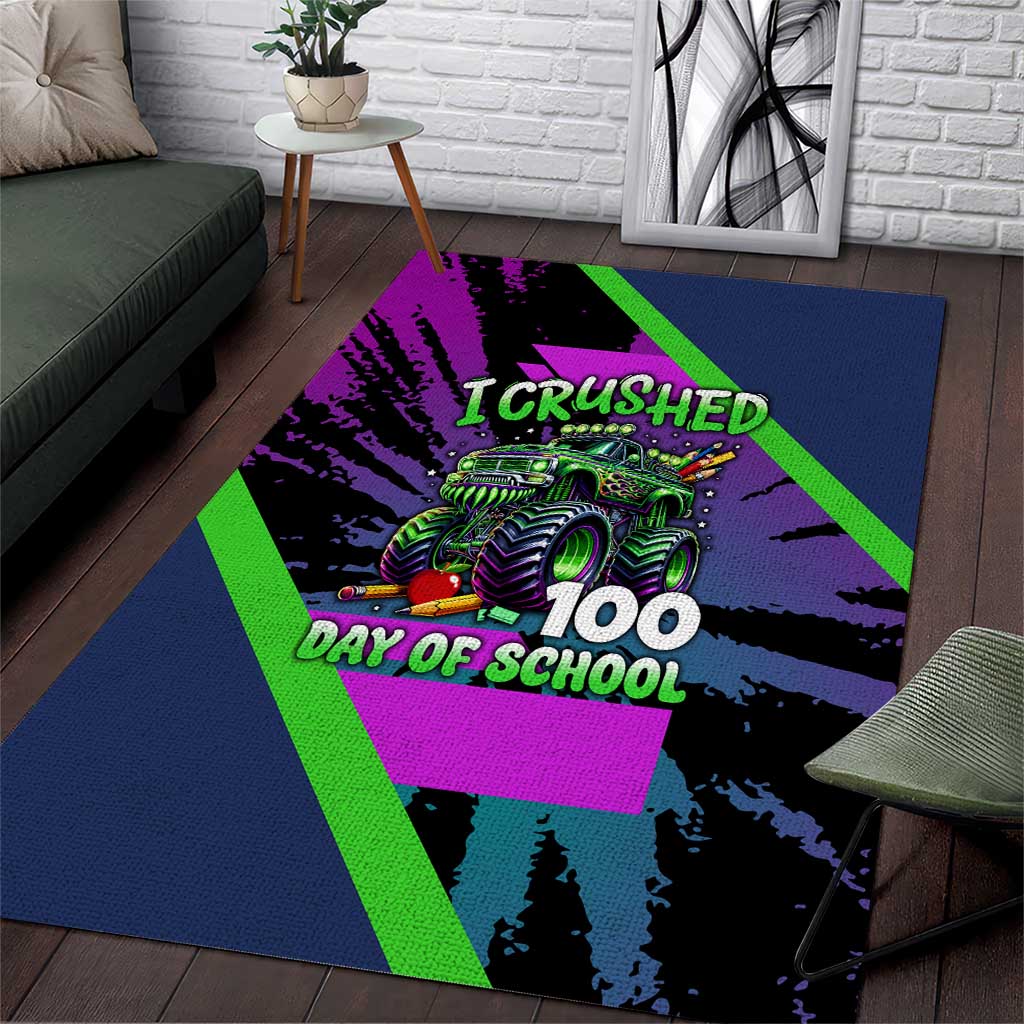 I Crushed 100 Days of School Monster Truck Area Rug 100th Day Boys - Retro Radiant Pattern