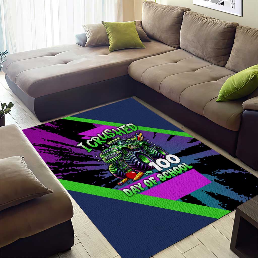 I Crushed 100 Days of School Monster Truck Area Rug 100th Day Boys - Retro Radiant Pattern