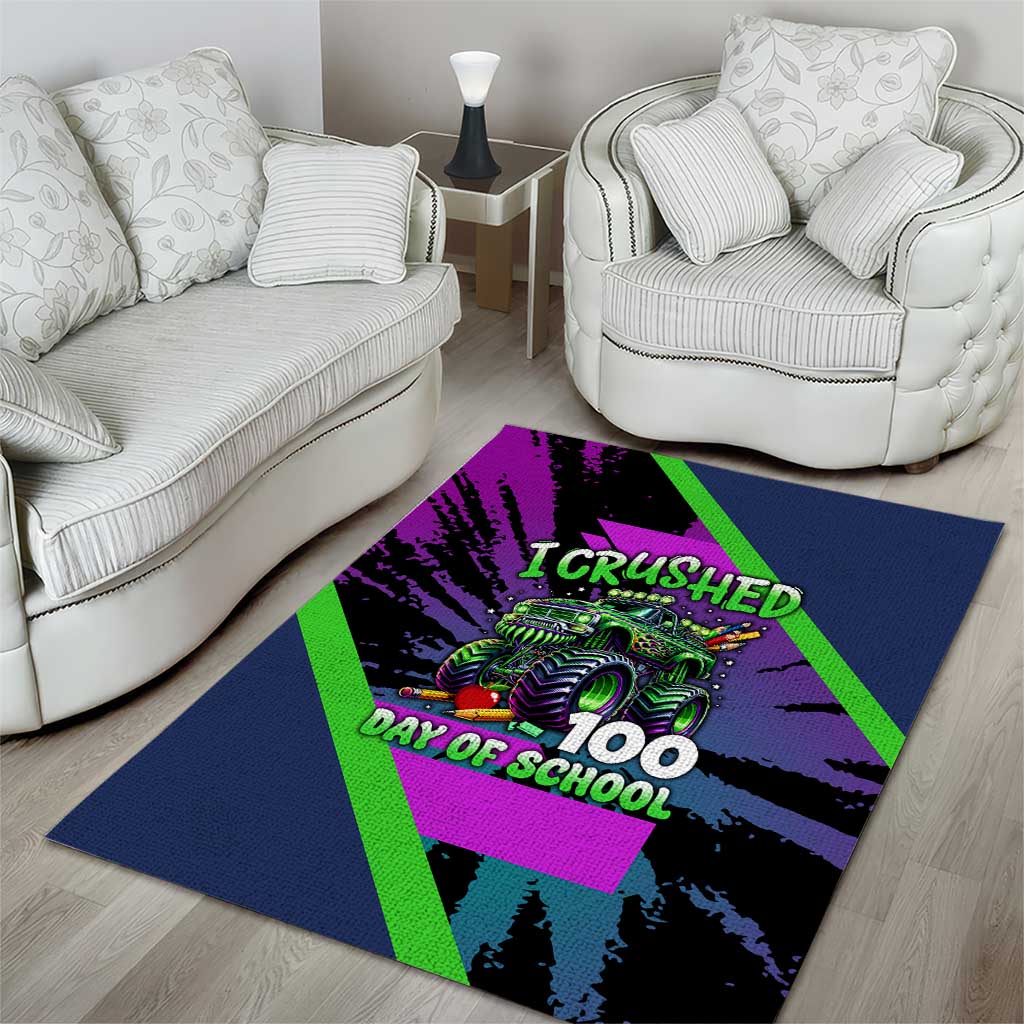 I Crushed 100 Days of School Monster Truck Area Rug 100th Day Boys - Retro Radiant Pattern