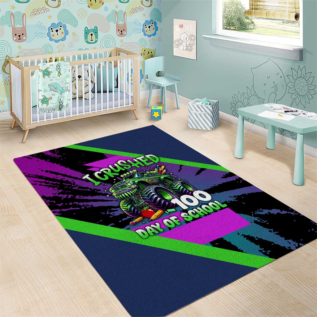 I Crushed 100 Days of School Monster Truck Area Rug 100th Day Boys - Retro Radiant Pattern