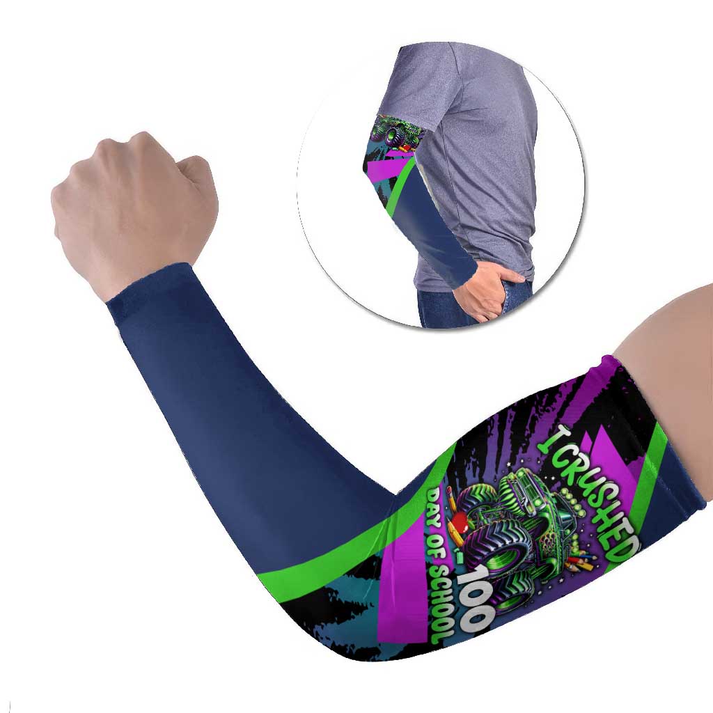 I Crushed 100 Days of School Monster Truck Arm Sleeves 100th Day Boys - Retro Radiant Pattern