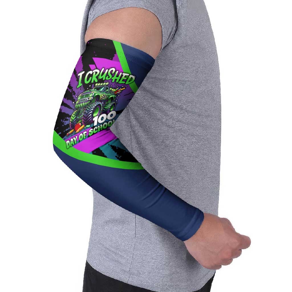 I Crushed 100 Days of School Monster Truck Arm Sleeves 100th Day Boys - Retro Radiant Pattern