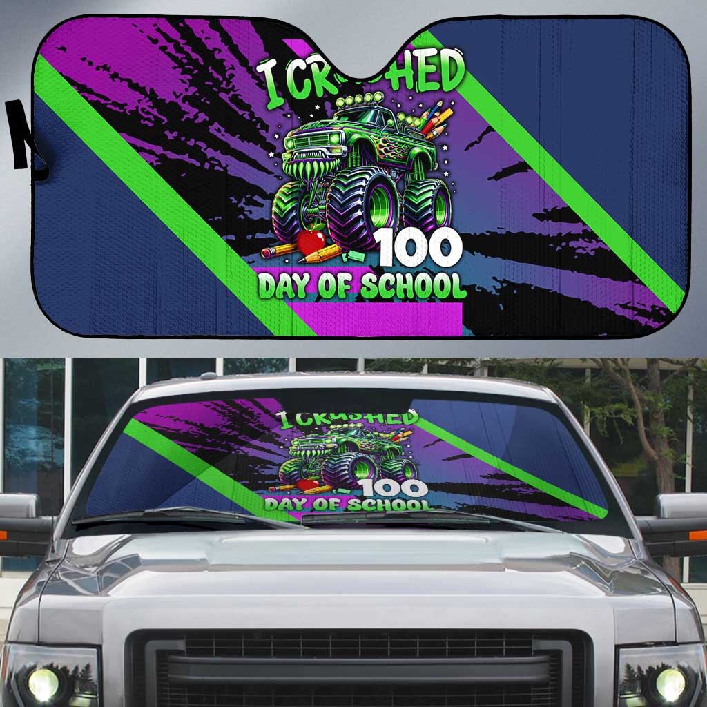 I Crushed 100 Days of School Monster Truck Auto Sun Shade 100th Day Boys - Retro Radiant Pattern