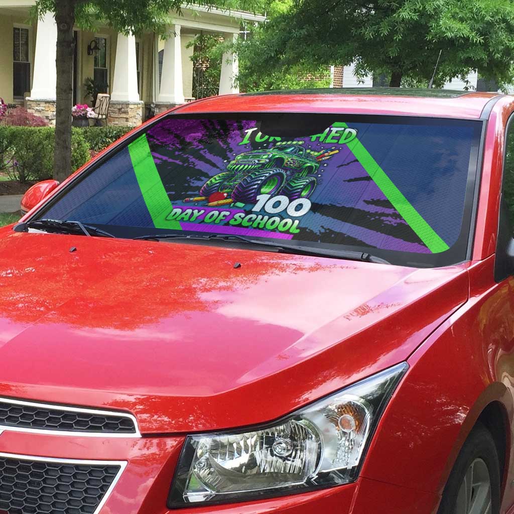 I Crushed 100 Days of School Monster Truck Auto Sun Shade 100th Day Boys - Retro Radiant Pattern