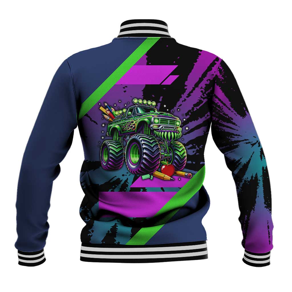 I Crushed 100 Days of School Monster Truck Baseball Jacket 100th Day Boys - Retro Radiant Pattern