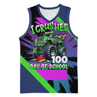 I Crushed 100 Days of School Monster Truck Basketball Jersey 100th Day Boys - Retro Radiant Pattern