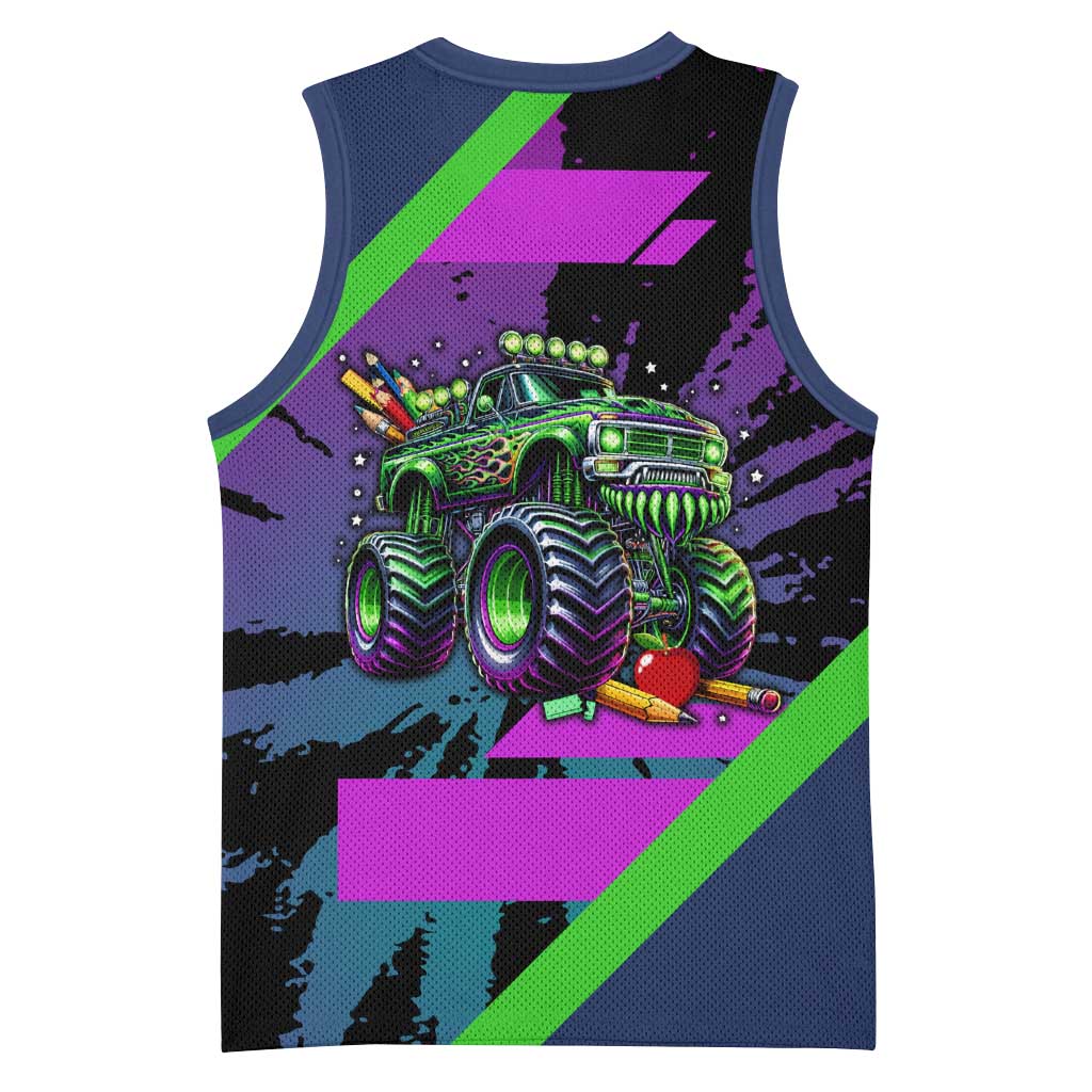I Crushed 100 Days of School Monster Truck Basketball Jersey 100th Day Boys - Retro Radiant Pattern