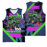 I Crushed 100 Days of School Monster Truck Basketball Jersey 100th Day Boys - Retro Radiant Pattern
