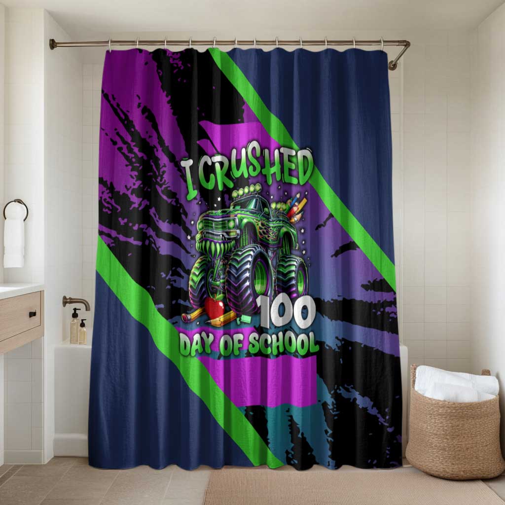 I Crushed 100 Days of School Monster Truck Bathroom Set 100th Day Boys - Retro Radiant Pattern